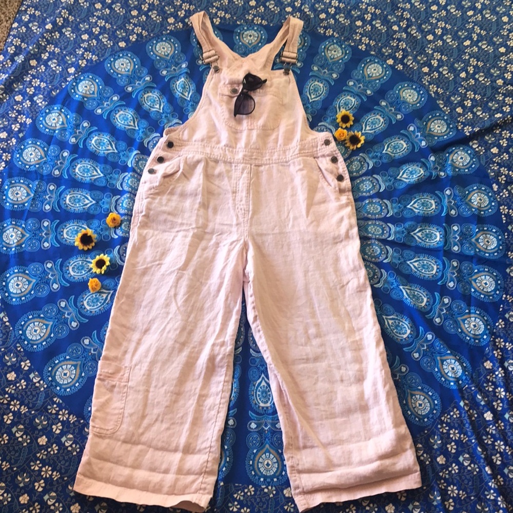 Pink linen overalls